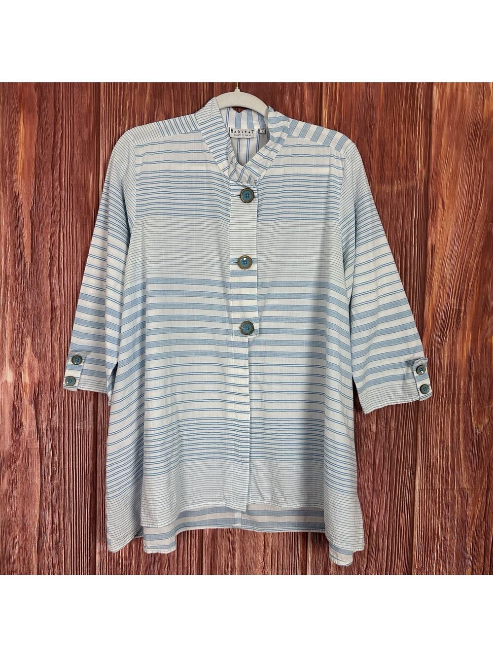 Habitat Womens Blue Striped Cotton Top Size Medium Coastal Chic Summer Lagenlook